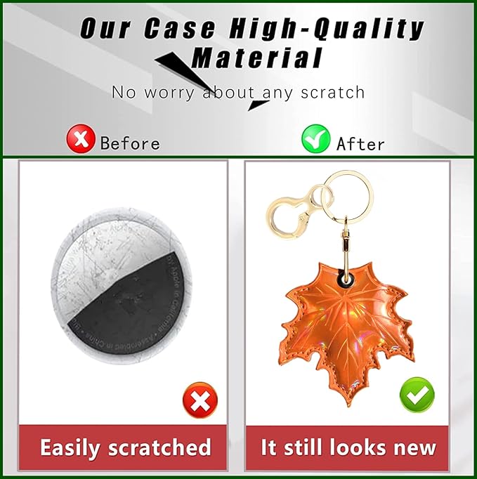 Shiny Leather Charm Keychain Holder Case Compatible with AirTag,Cute Protective Cover with Keyring,Anti-Scratch Finder GPS Tracker Case for Wallet Keys,Bag,Pets(Maple Leaf)