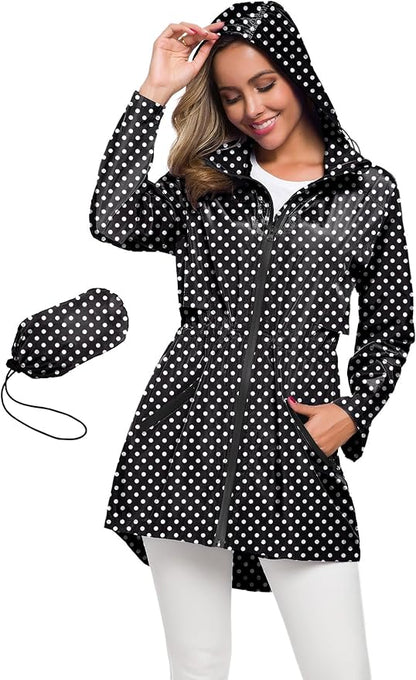 Avoogue Women's Long Raincoat with Hood Outdoor Lightweight Windbreaker Rain Jacket Waterproof