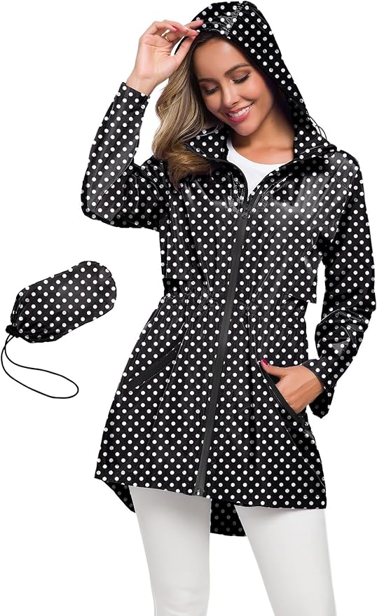Avoogue Women's Long Raincoat with Hood Outdoor Lightweight Windbreaker Rain Jacket Waterproof