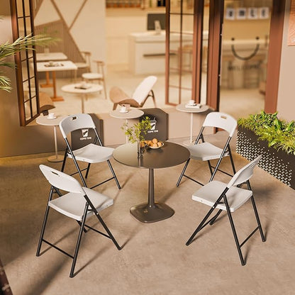 Bonnlo 2-Pack White Plastic Folding Chairs, Portable Seat with Sturdy Steel Frame for Indoor & Outdoor Use, Perfect for Banquet, Party, Wedding, Office, and Camping