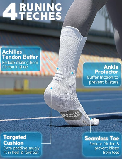 Womens Coolmax Bamboo Viscose Compression Running Crew Socks, Moisture-Wicking Anti-Blister Hiking&Gym Athletic