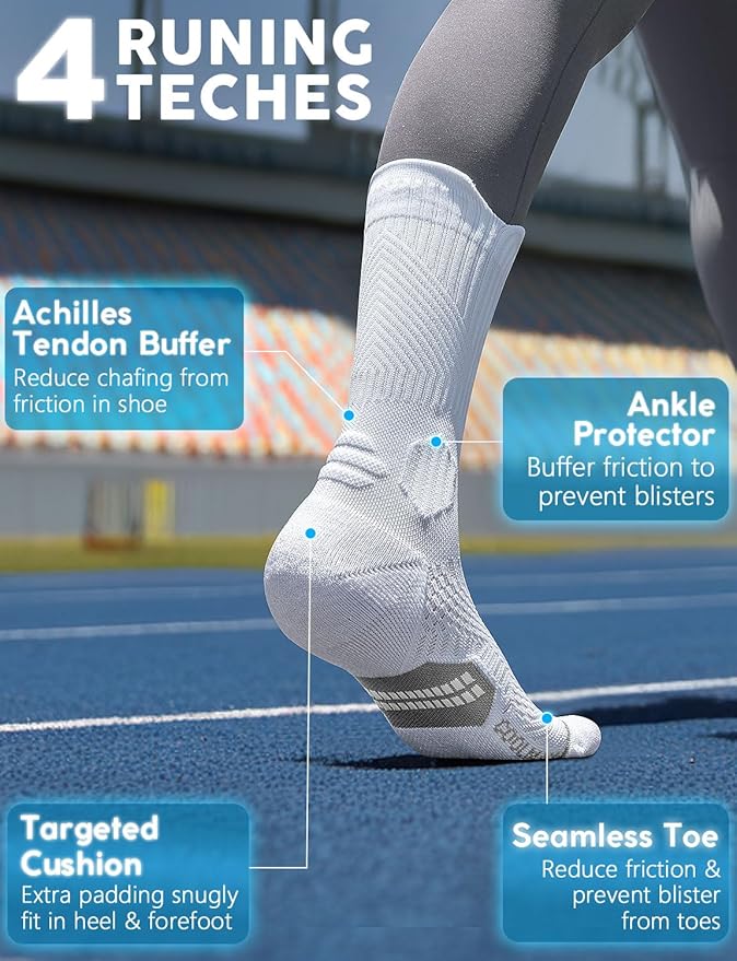 Womens Coolmax Bamboo Viscose Compression Running Crew Socks, Moisture-Wicking Anti-Blister Hiking&Gym Athletic