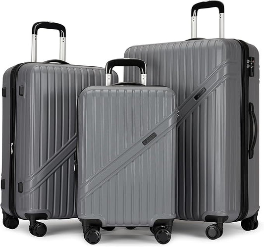PRIMICIA GinzaTravel Luggage Sets 3-Piece Expandable Suitcases with Wheels PC+ABS Durable Hardside Luggage sets TSA lock (3-Piece Set(20"/25"/29"), Dark Gray)