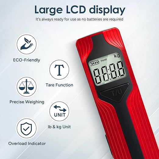 travel inspira Luggage Scale Battery-Free, Travel Essentials, Portable Handheld Digital Suitcase Weight Scale for for Travel Accessories, 110lbs/50kg (Red)