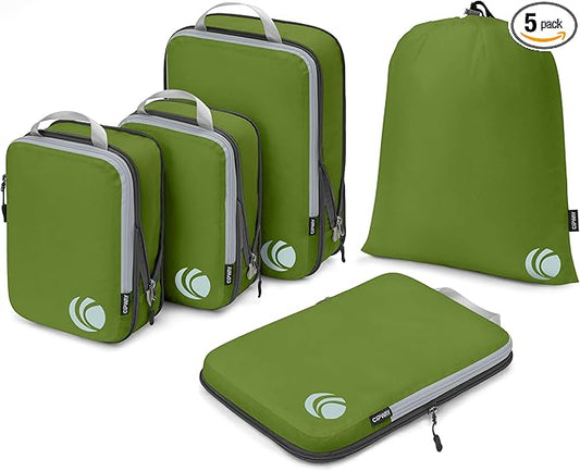 Cipway - 5 Set Compression Packing Cubes for Travel, Ultralight Packing Organizers for Luggage Suitcase & Backpack (Green), L