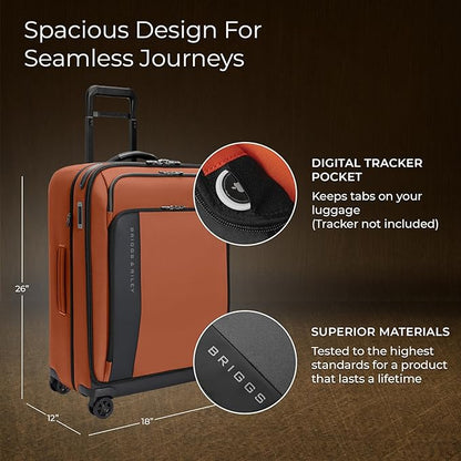 Briggs & Riley 26" Medium Expandable Spinner - Checked Luggage for Travel, Suitcases with Wheels, Softside Rolling Bag for Men & Women - ZDX Collection, Canyon