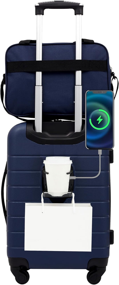 Wrangler Smart Luggage Set with Cup Holder and USB Port, Navy Blue, 2 Piece