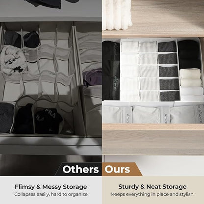Adjustable Drawer Organizer – 19-Grid Divider for Socks, Bras & Panties, Closet Storage Box for Underwear & Dresser Drawers (15+4)