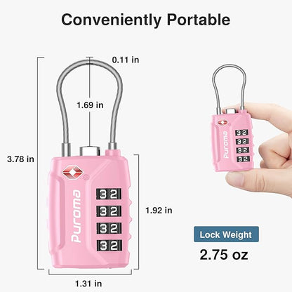 Puroma 2 Pack TSA Approved Luggage Locks, 4 Digit Combination Travel Locks Resettable Code Lock with Zinc Alloy Body for Suitcase, Toolbox, Backpack, Bag, Gym Locker (Basic Pink)