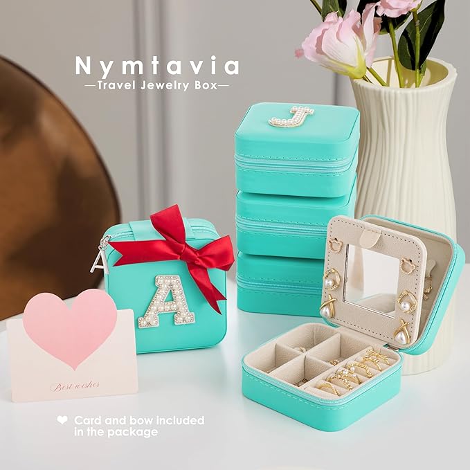 Initial Jewelry Box, Travel Jewelry Case, Blue, Modern, Mother's Day Gift for Women