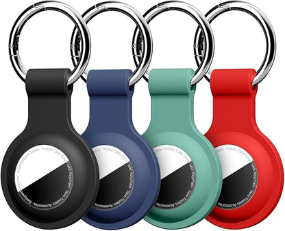 [4 Pack] Compatible with AirTag Holder Keychain Silicone Key Ring Cases Tags Chain for Apple for Air Tag GPS Item Finders Accessories, Black/Blue/Green/Red
