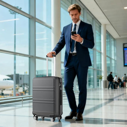 Kono 24 Inch Luggage Suitcase with Spinner Wheels TSA Lock Lightweight PC+ABS Hardside Medium Checked Luggage Durable Rolling Suitcase Grey