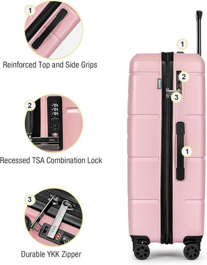 KYME 28 Inch Luggage TSA Approved Hardshell Large Suitcases with Wheels Durable Big Checked Luggage Travel Rolling Suitcase for Women Men Pink