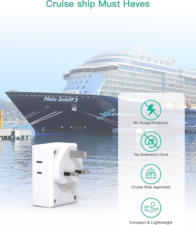 2 Pack US to UK Ireland Travel Plug Adapter, Type G Plug Adapter with 4 Outlets 4 USB Ports (2 USB C), UK Power Adapter for USA to London England Scotland British Kenya Qatar Hongkong