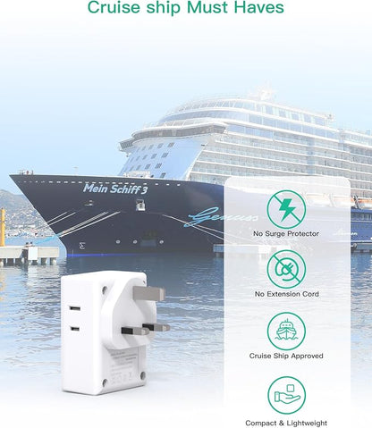 2 Pack US to UK Ireland Travel Plug Adapter, Type G Plug Adapter with 4 Outlets 4 USB Ports (2 USB C), UK Power Adapter for USA to London England Scotland British Kenya Qatar Hongkong
