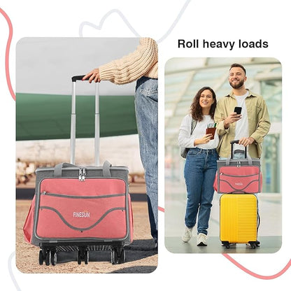 Rolling Tote Bag for Women Teacher Bag Rolling Cart Briefcase with Wheels Carry on Wheeled Bag for Work,Office,Craft Pink