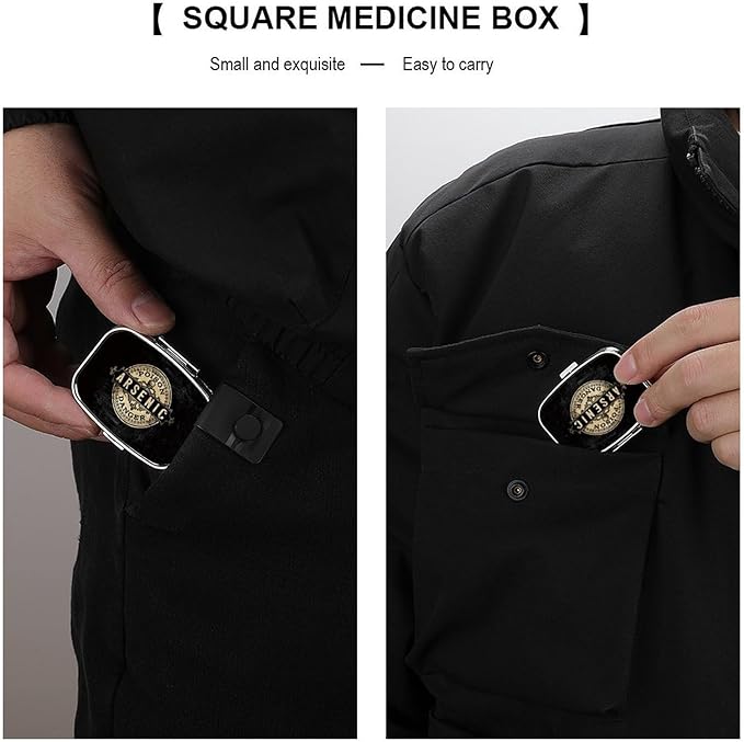 Metal 2 Compartment Pill Organizer Travel Friendly Portable Compact Pill Box Cute Pill Case,for Pocket Wallets Daily Portable Medicine Vitamin Tablet Storage (Arsenic)
