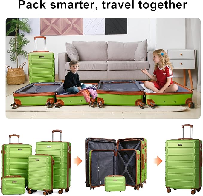 4 Piece Luggage Set Expandable ABS Travel Suitcase Set TSA Lock Hardshell Durable Lightweight Traveling Luggage Sets Gift for Back to School (Apple Green, 28in26in20in13in)