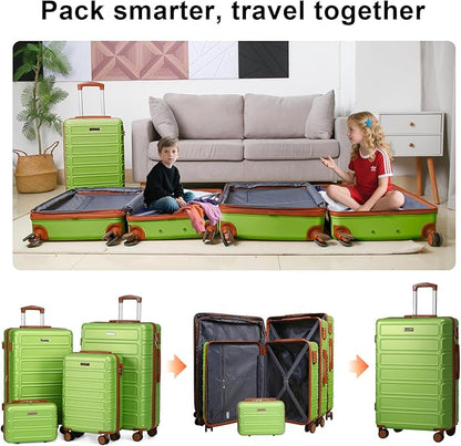 4 Piece Luggage Set Expandable ABS Travel Suitcase Set TSA Lock Hardshell Durable Lightweight Traveling Luggage Sets Gift for Back to School (Apple Green, 28in26in20in13in)