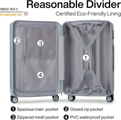 Hanke 24 Inch Luggage Suitcases With Spinner Wheels Lightweight PC Hard Shell Rolling Suitcase With Travel Lock,Checked-Medium 24-Inch(Gray)