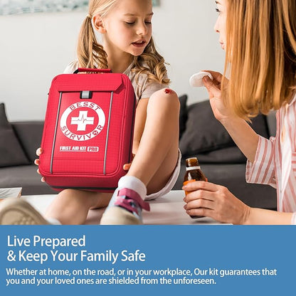 Professional Trauma First Aid Kit - Military-Grade Labelled Compartments & MOLLE System for Workplace, Outdoor, Car, Boat, Hurricane Emergencies 265 Piece Emergency Necessities Kits