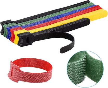 60PCS Reusable Cable Ties, Newlan 2 Size Adjustable Cable Straps 50PCS 8 Inches 10PCS 6 Inches, Cable Organizer, Cord Wrap and Hook Loop Cords Management - 5 Colors