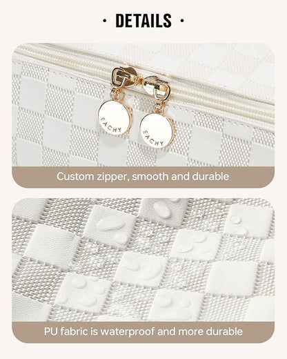 EACHY Travel Makeup Bag,Large Capacity Cosmetic Bags for Women,Waterproof Portable Pouch Open Flat Toiletry Bag Pattern Makeup Bag