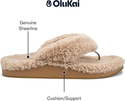 OLUKAI Kipe'a Heu Women's Sandal Slippers, Soft & Comfortable Shearling-Wrapped Straps, Durable Rubber Outsoles for All-Day Wear, Causal & Cute Everyday Style