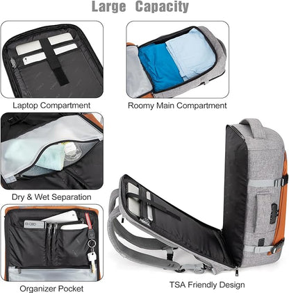 Tzowla 40L Expandable Travel Laptop Backpack for Men Women Carry on Flight Approved,Large Capacity Anti Theft Backpacks with USB/Type C Charging Port,Personal Item Bag Fit 17.3" Computer（Grey