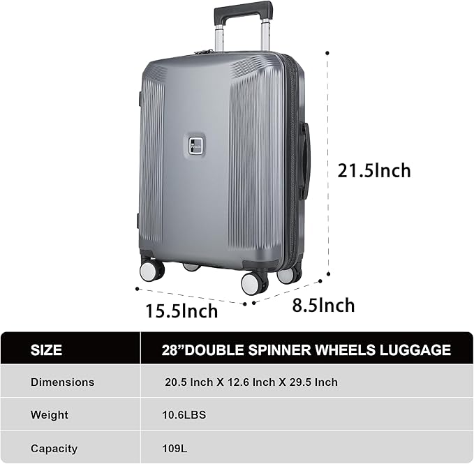 20 Inch Lightweight Expandable Carry On Luggage, PC Hardside Suitcase with Spinner Wheels & TSA Lock, Carry-on 20-Inch, Gray