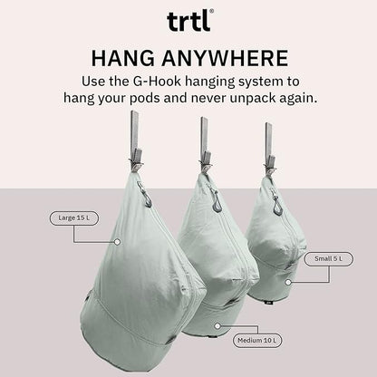 trtl Packing Pods, Sea Foam - Packing Cubes for Travel - Organizer Bags for Luggage to Maximize Space in Suitcase - Travel Packing Organizers - Includes Carry Strap - Comes with 3 Cube Sizes - 3 Pack