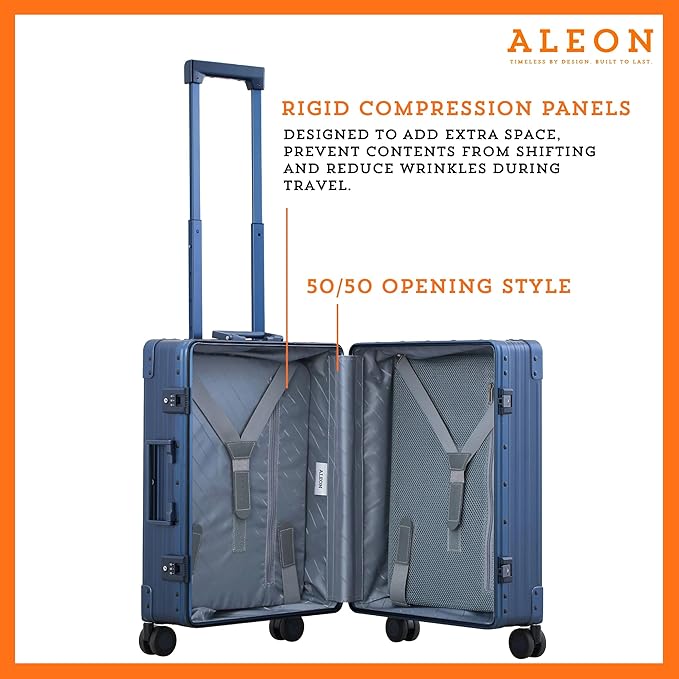 Aleon All Aluminum Lightweight Carry-On Luggage - Hardside Carry-On Suitcase, TSA Approved, Hard Shell Suitcase for Travel, Airline Approved 21 Inch Hard Spinner Wheels Luggage (Sapphire)