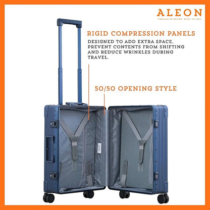 Aleon All Aluminum Lightweight Carry-On Luggage - Hardside Carry-On Suitcase, TSA Approved, Hard Shell Suitcase for Travel, Airline Approved 21 Inch Hard Spinner Wheels Luggage (Sapphire)