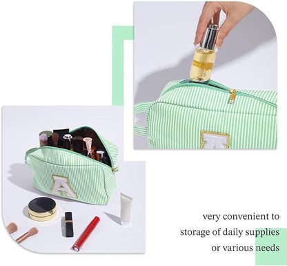 YOOLIFE Gifts for Women, Personalized Birthday Gifts for Women Girlfriend Her Friend Mom Grandma Daughter Wife, Bridesmaid Gifts, Monogram Initial Girls Preppy Makeup Bag, Green I
