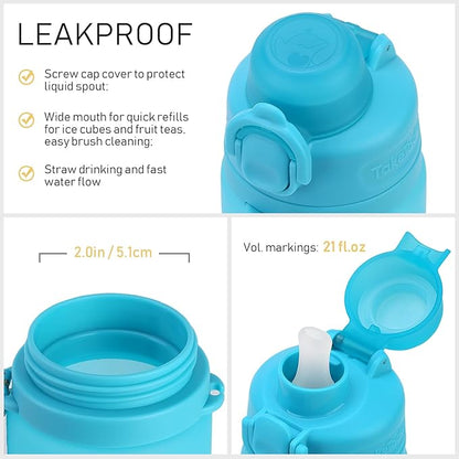TakeToday Collapsible Water Bottles 20oz, Leak Proof, BPA-Free, Foldable Silicone Travel Water Bottle with Straw Strap for Cycling, Hiking, Outdoors