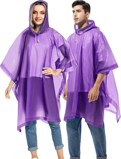 2 Pack Rain Ponchos for Adults Reusable - Raincoats Survival Emergency Heavy Duty Rain Coat with Drawstring Hood