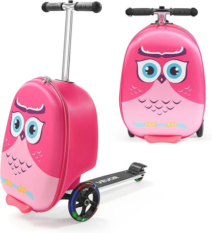 VEVOR Ride-on Luggage, 20 L Capacity, 20 Inches Kids Scooter Suitcase with Flash PU Wheels, Adjustable Handle & TPR Non-Slip Grip, Foldable & Lightweight Scooter Luggage for Kids Aged 5+, Pink