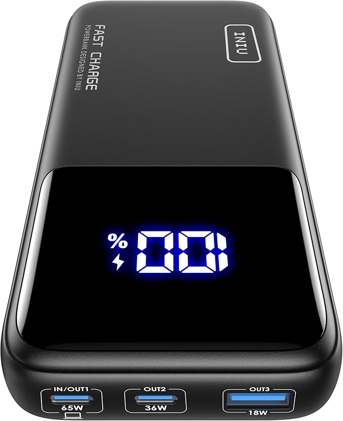 INIU Portable Charger, 20000mAh 65W Compact USB C Laptop Power Bank, PD QC Fast Charging 3-Output Battery Pack, Travel Charger for Laptop MacBook iPad Tablet Steam Deck iPhone 17 16 15 14 Samsung S24