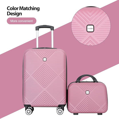 2 Piece Carry on Luggage Set, Airline Approved 20 Inch Luggage with Cosmetic Case Hard Shell Suitcase with Spinner Wheels, Rose Pink