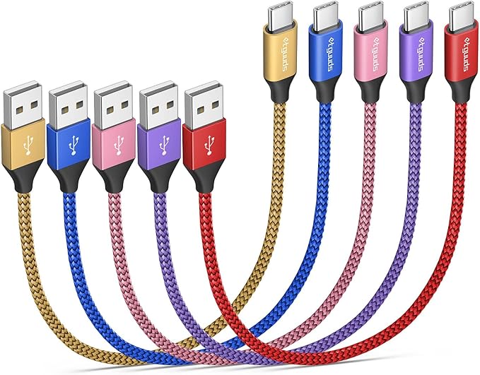 etguuds Short USB C Cable 1ft, 5-Pack USB to USB C Charger Cable, Fast Charging Cord Type C for iPhone 17 16 15 Pro Max Plus 17 Air 16e, Samsung Galaxy S25 S24 S23 S22 S21 S20 A17 A16 A15 A26 A36 A56