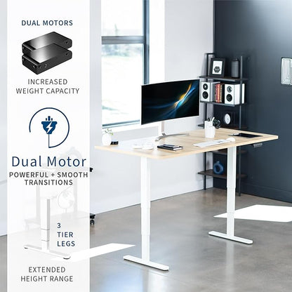 VIVO Electric 71 x 36 in Dual Motor Sit Stand Desk, Memory Height Adjustment, 2B Series, Light Wood Top White Frame, DESK-KIT-2W7C-36