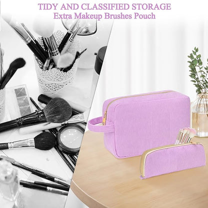 Personalized Initial Makeup Bag Trendy Stuff Corduroy Cosmetic Bag Travel Toiletry Bag for Women, Christmas/Thanksgiving/Halloween Gifts Makeup Organizer Case for Teen Girls Mom Girlfriend Wife.