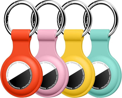 [4 Pack] Compatible with AirTag Holder Keychain Silicone Key Ring Cases Tags Chain for Apple for Air Tag GPS Item Finders Accessories, Orange/Pink/Yellow/Mint Green