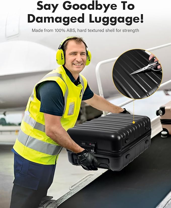 Lekesky 16 Inch Underseat Carry On Luggage Airline Approved, Small Hard Shell Suitcase with TSA Lock Spinner Wheels, Lightweight Personal Item Carry-On for Travel, Black
