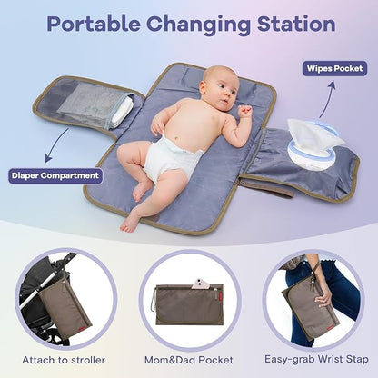 RUVALINO Diaper Bag Backpack, Multifunction Travel Pack Maternity Baby Changing Bags, Large Capacity, Waterproof, Khaki