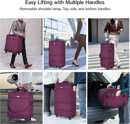 Hanke Suitcases with Wheels Expandable Foldable Luggage Bag Suitcase Collapsible Rolling Travel Bag Duffel Bag for Men Women Lightweight Suitcases without Telescoping Handle, Purple
