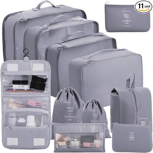 Packing Cubes Storage Luggage Organizers Bags 11 set for Travel Clothing Classification Storage Bag (Grey, 11 Pieces)