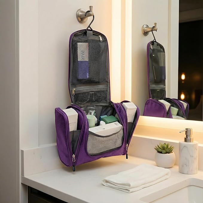 Bago Travel Toiletry Bag for Women and Men - Large Waterproof Hanging Toiletry Bag for Bathroom and Travel Bag for Toiletries Organizer (Purple)