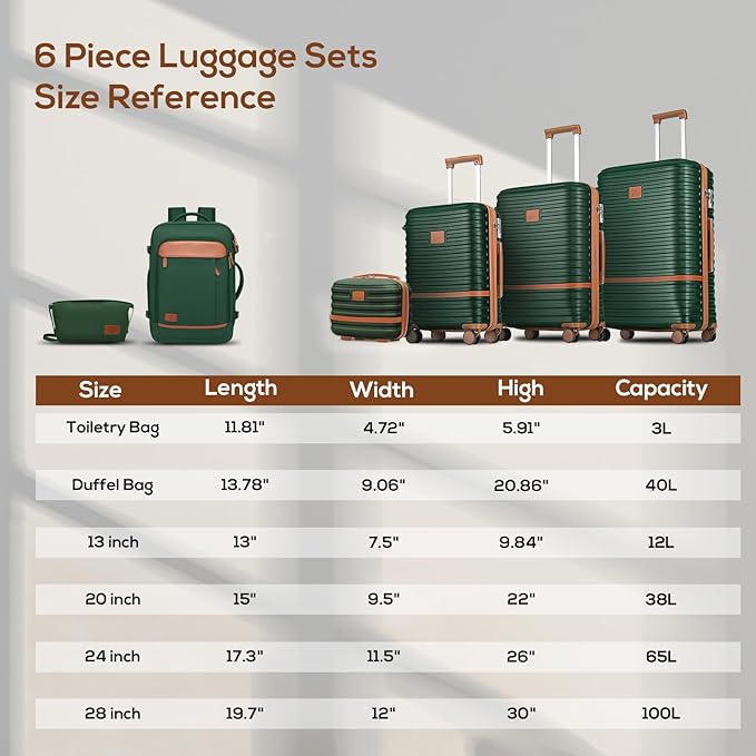 Joyway Expandable Carry on Luggage Sets Airline Approved, Lightweight Hard Shell 20 Inch Carry-on Suitcase with Spinner Wheels, Green Brown