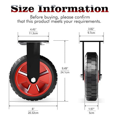 8 Inch Heavy Duty Industrial Casters, 500 LBS Capacity per Caster (Set of 2), Fixed Solid Rubber Wheels for Utility Cart, Dolly, Workbench & Outdoor (No Brake)
